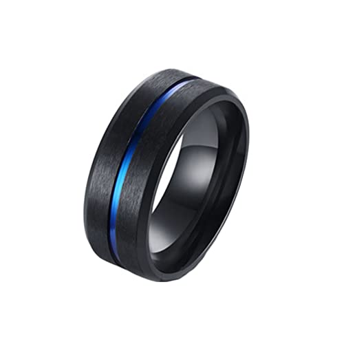 Homxi Herren Ringe Edelstahl,Gebürstet Rund 8MM Fingerringe Herren Schwarz Blau Ringe Herren Größe 65 (20.7) von Homxi