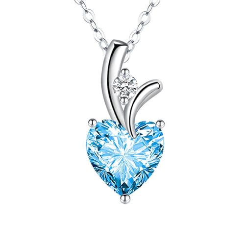 Homxi Kette Blau Anhänger Frauen,Kupfer Halskette Anhänger Mädchen Herzform mit Zirkonia Anhänger Kette Blau von Homxi