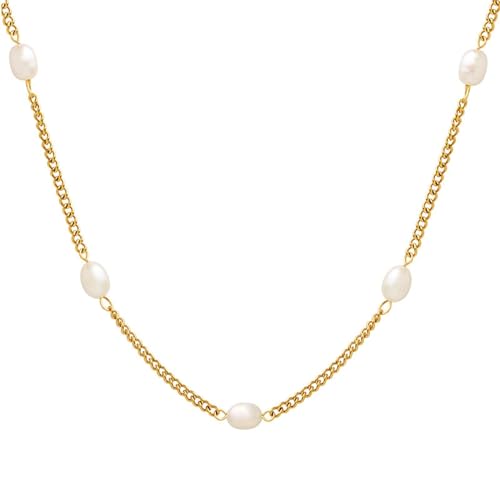 Homxi Kette Gold Damen,Damen Halskette Edelstahl Kette mit Perlen Kette Gold von Homxi