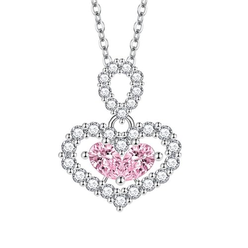 Homxi Mädchen Kettenanhänger Rosa,Mädchen Kette Anhänger Kupfer Herzform mit Zirkonia Kette Anhänger Rosa von Homxi