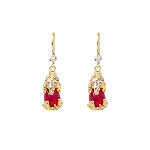Homxi Ohrstecker Frauen Hängend,Ohrringe Vergoldet für Damen Ohrringe Oval mit Zirkonia Damen Ohrhänger Rot Gold von Homxi