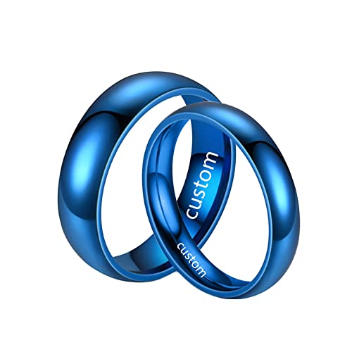 Homxi Paarringe mit Gravur,Trauringe aus Edelstahl 4/6MM Blau Ring mit Rund Poliert Hochzeit Ringe Paar Damen 54 (17.2) + Herren 54 (17.2) von Homxi