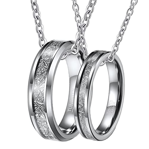 Homxi Pärchen Kette Ring,Partner Halskette Wolframcarbid Halskette mit Gravur 4/6MM Silberring mit Rund Halskette Herren 60cm Damen Kette 50cm von Homxi