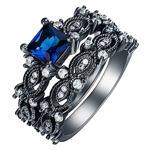 Homxi Ring Damen Schwarz,Ring Set mit Quadrat Zirkonia Schwarz Dunkelblau Ringe Frauen Kupfer Trauringe Damen Größe 52 (16.6) von Homxi