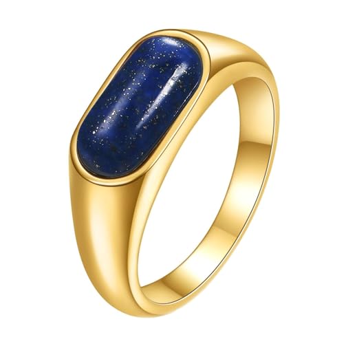 Homxi Ring Edelstahl Damen Gravur,8MM mit Oval Stein Ringe für Damen Gold Blau Ring Damen Große 60 (19.1) von Homxi