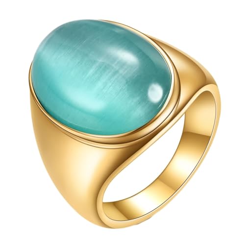 Homxi Ring Edelstahl Damen mit Gravur,23MM Oval mit Zirkonia Blau Gold Blau Ringe Herren Damen Ringe Größe 65 (20.7) von Homxi