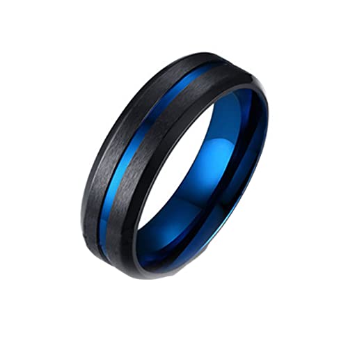 Homxi Ringe Herren Edelstahl,Gebürstet Rund 6MM Herren Schwarz Blau Ring Herren Ring Gr.57 (18.1) von Homxi