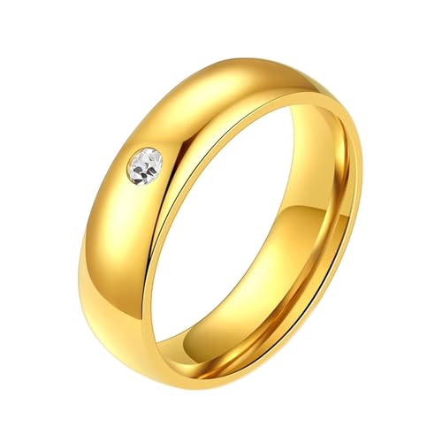 Homxi Ringe Herren Edelstahl mit Gravur,5MM Poliert Rund mit Zirkonia Weiß Ringe Herren Gold Ringe Damen Gr. 65 (20.7) von Homxi