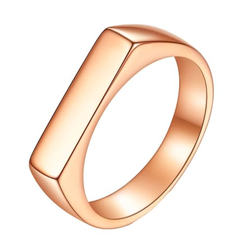 Homxi Ringe für Damen Edelstahl Gravur,4MM Poliert Rechteck Ringe für Damen Rosegold Ring für Herren Gr. 52 (16.6) von Homxi