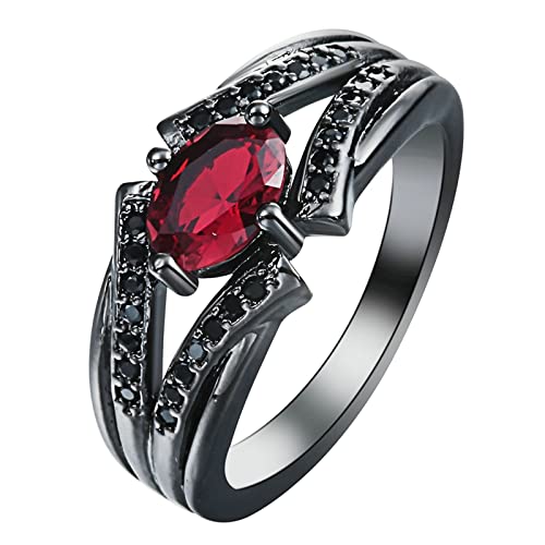 Homxi Ringe für Damen Schwarz,4 Zinken mit Oval Zirkonia Schwarz Rot Ring Frauen Kupfer Eheringe Damen Gr.62 (19.7) von Homxi