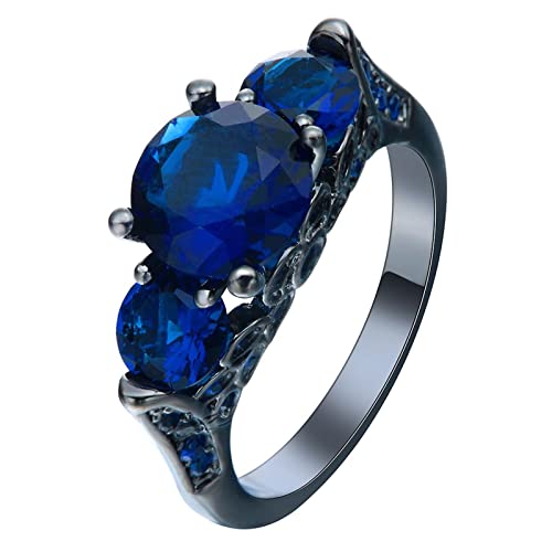 Homxi Schwarze Ringe Damen,4 Zinken mit Rund Zirkonia Schwarz Dunkelblau Kupfer Damen Ring Hochzeitsringe für Frauen Gr.52 (16.6) von Homxi