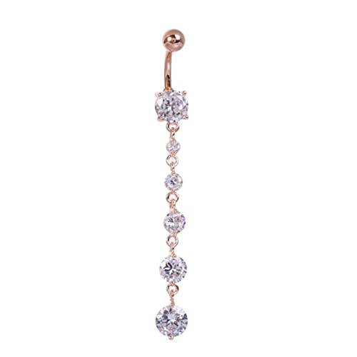 Homxi Stainless Steel Bauchnabelpiercing Bauchnabelpiercing für Damen,Rund Weiß Zirkonia Bauchnabelpiercing Rosegold Hängend von Homxi