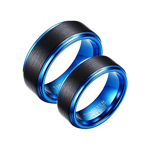 Homxi Trauringe mit Gravur,Wolframcarbid Ring 8MM Schwarz Blau Ring mit Rund Gebürstet Paar Eheringe Damen 54 (17.2) + Herren 65 (20.7) von Homxi