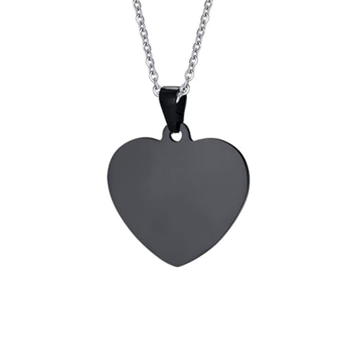 Homxi Unisex Kette Schwarz Anhänger,Edelstahl Halskette mit Anhänger Mädchen mit Gravur Poliert Herz Anhänger Halsketten Schwarz von Homxi