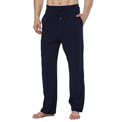 HomyComy Herren Schlafanzughose Lang Baumwolle Pyjamahose Nachtwäsche Pyjama mit Elastischer Taille Loungewear für Männer Blau XXL von HomyComy