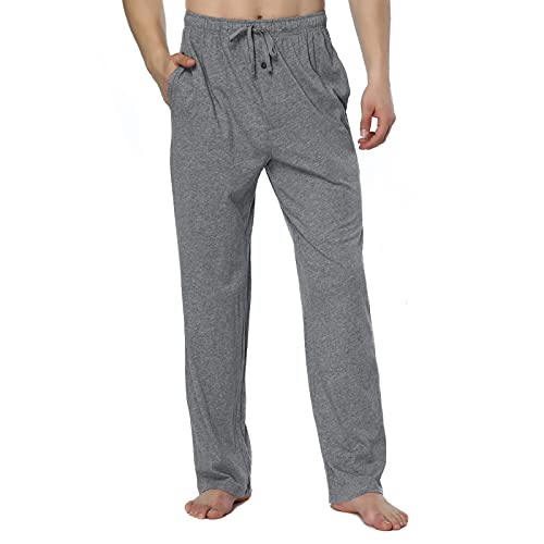 HomyComy Herren Schlafanzughose Lang Baumwolle Pyjamahose Nachtwäsche Pyjama mit Elastischer Taille Loungewear für Männer Grau XL von HomyComy