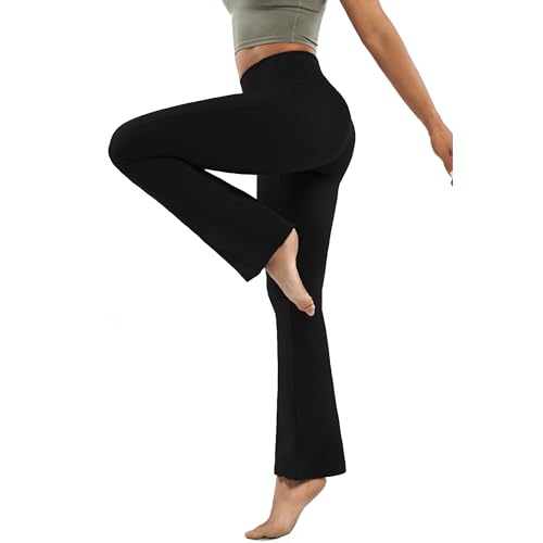 HomyComy Yogahose Damen Hohe Taille Bauchkontrolle Flared Leggings Bootleg Sporthose Bootcut Sporthose Fitness Flare Hose Jazzpants Schwarz M von HomyComy