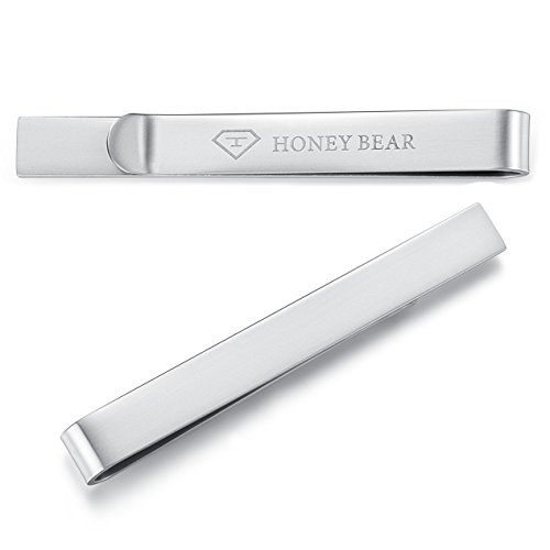 HONEY BEAR 5.4cm Herren Glänzend-Silber Krawattennadel Krawattenklammer Edelstahl Tie Clip (Mattes Silber) von HONEY BEAR