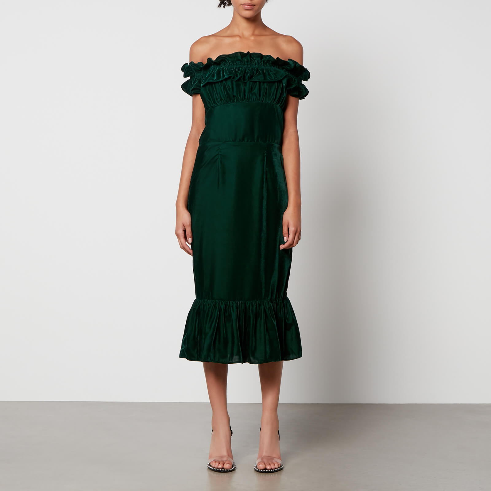 Hope & Ivy Eve Ruffle-Trimmed Velvet Midi Dress - UK 16 von Hope & Ivy