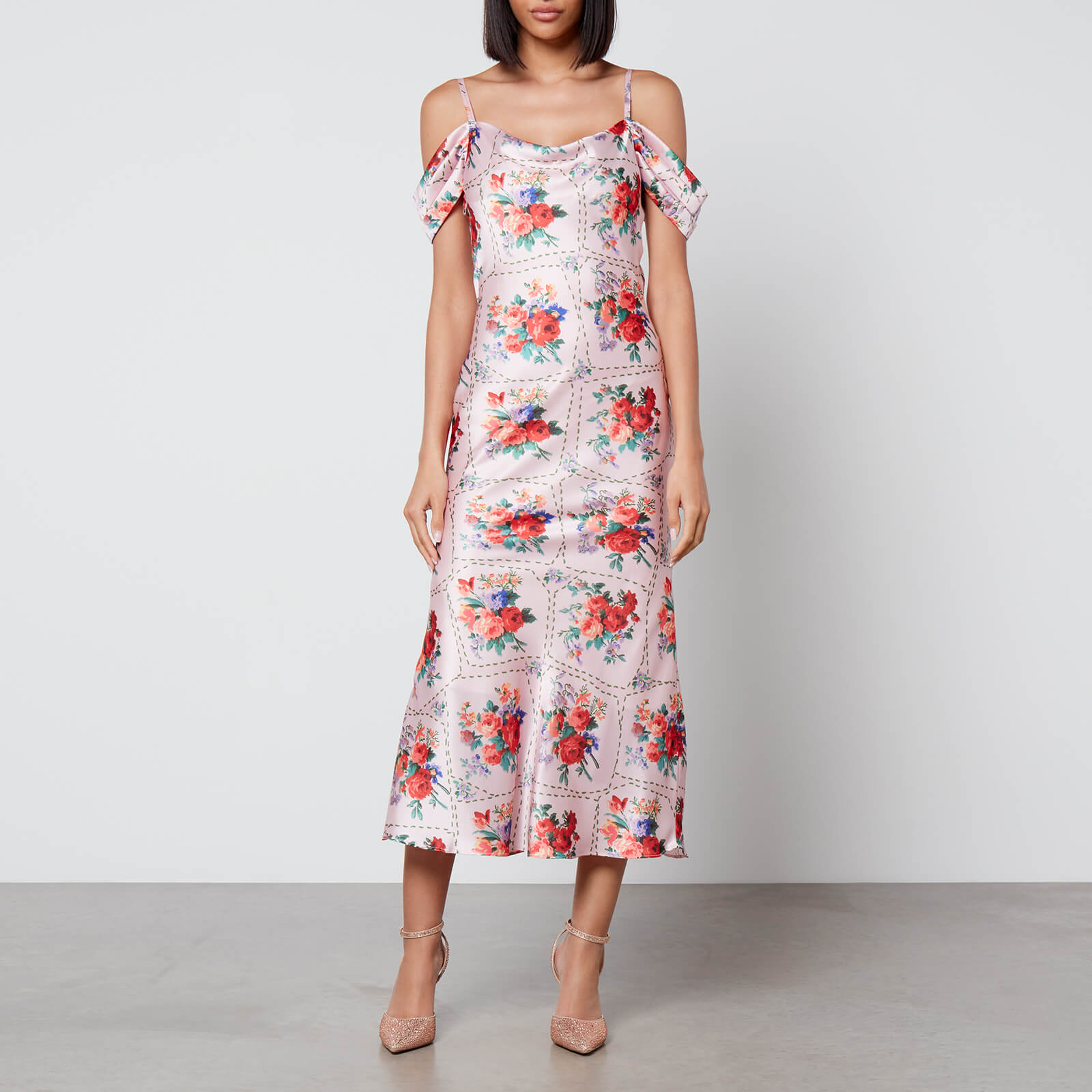 Hope & Ivy Valetta Floral-Print Satin Midi Dress - UK 10 von Hope & Ivy