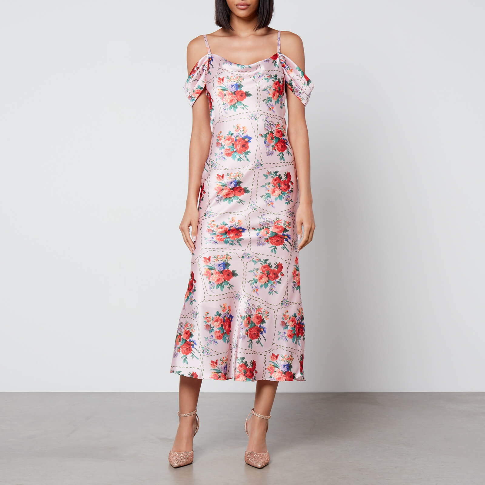 Hope & Ivy Valetta Floral-Print Satin Midi Dress - UK 8 von Hope & Ivy