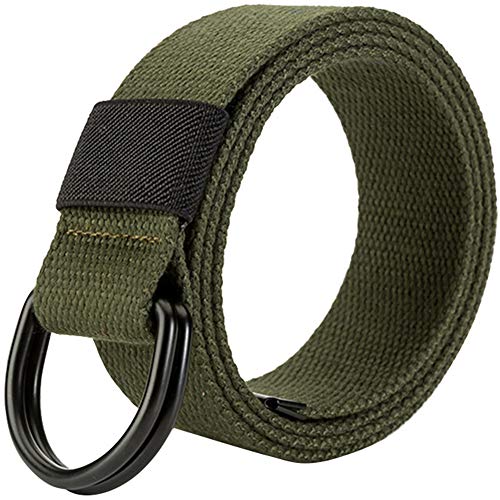 Militär Leinwand Gürtel, Stoffgürtel Outdoor Jeansgürtel für Damen und Herren mit Doppel D-ringe Schnalle,Army Green,Breite: 3.8 CM,Länge:120 CM von HotYou