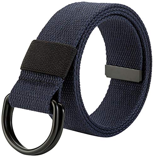 Militär Leinwand Gürtel, Stoffgürtel Outdoor Jeansgürtel für Damen und Herren mit Doppel D-ringe Schnalle,Dark Blue,Breite: 3.8 CM,Länge:100 CM von HotYou