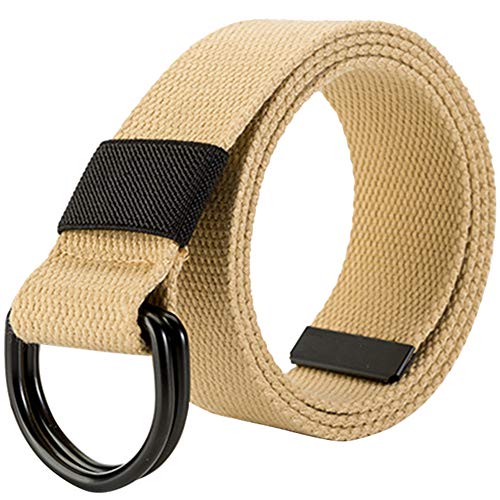 Militär Leinwand Gürtel, Stoffgürtel Outdoor Jeansgürtel für Damen und Herren mit Doppel D-ringe Schnalle,Khaki,Breite: 3.8 CM,Länge:120 CM von HotYou