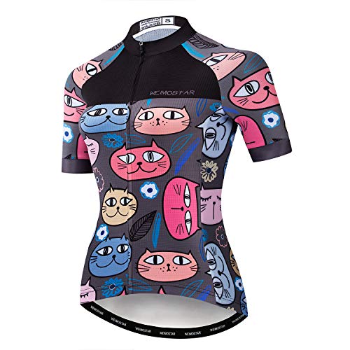 Damen Radfahren Jersey Kurzarm Bike Shirt Mädchen MTB Fahrrad Kleidung Atmungsaktiv Katze Größe M von Hotlion