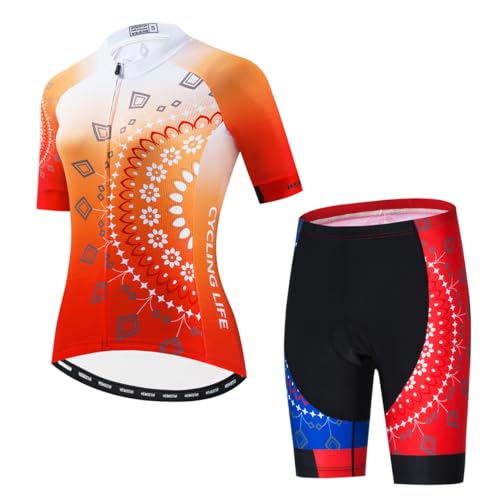 Hotlion Radtrikot Damen Set Kurzarm Fahrradbekleidung Frauen Sommer Fahrradkleidung Fahrradtrikot Rennrad Outfit CF2 von Hotlion