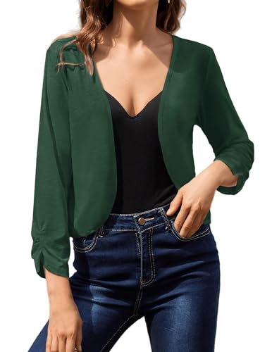 Hotouch Damen Bolero Open Front Bolerojacke Sommer Cardigan Festlich Jacke Elegant 3/4 Ärmel Strickjacke Dunkelgrün Größe XXL Hotouch Damen Bolero Open Front Bolerojacke Sommer Cardigan Festlich Jacke Elegant 3/4 Ärmel Strickjacke Dunkelgrün Größe XXL von Hotouch