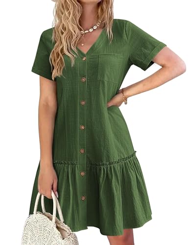 Hotouch Leinen Sommerkleider Lockere Button Down Blusenkleid Kurzärm Tunika Kleid Elegant Strandkleid Einfarbig Minikleid Armeegrün XXL Hotouch Leinen Sommerkleider Lockere Button Down Blusenkleid Kurzärm Tunika Kleid Elegant Strandkleid Einfarbig Minikleid Armeegrün XXL von Hotouch