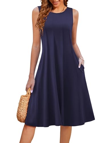 Hotouch Kleid Damen Elegant Sommerkleid A-Linien Jerseykleid Mit Tasche Sommer Midikleid Ärmellos Leicht Strandkleid Rundhals Tank Kleid Navy Blau XL Hotouch Kleid Damen Elegant Sommerkleid A-Linien Jerseykleid Mit Tasche Sommer Midikleid Ärmellos Leicht Strandkleid Rundhals Tank Kleid Navy Blau XL von Hotouch
