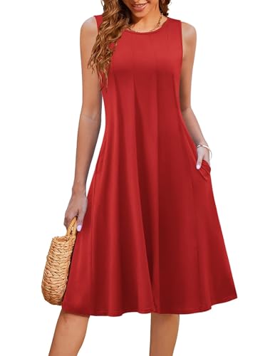 Hotouch Sommerkleid Damen Leicht Strandkleid Midi Tank Kleid Sommer Elegant Falten Jerseykleid Mit Taschen Umstandskleid Rot XXL Hotouch Sommerkleid Damen Leicht Strandkleid Midi Tank Kleid Sommer Elegant Falten Jerseykleid Mit Taschen Umstandskleid Rot XXL von Hotouch