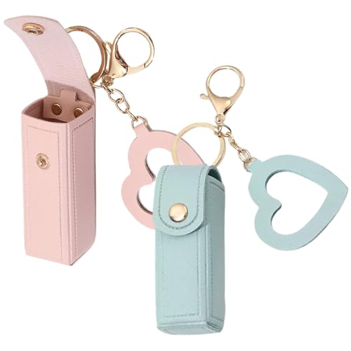 Lippenstift Case 2pcs Halter mit herzförmiger Spiegel PU Lippenbalsam Schlüsselringe tragbarer kleiner Beutel für Frauen Girl Geschenkstil22 Lippenstift Case 2pcs Halter mit herzförmiger Spiegel PU Lippenbalsam Schlüsselringe tragbarer kleiner Beutel für Frauen Girl Geschenkstil22 von Houolsator