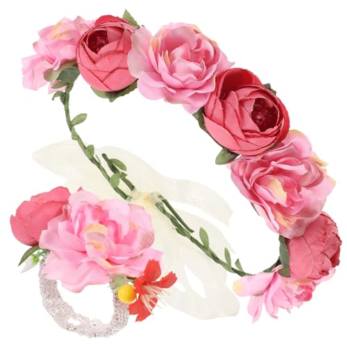 Housoutil 1 Satz Kranz Stirnband Haarband Blumengirlande Blumenstirnband für Feen-Accessoires für Frauen Tiara Hochzeitsdekorationen Fee Kopfschmuck Krone einstellbar Armband Suite von Housoutil