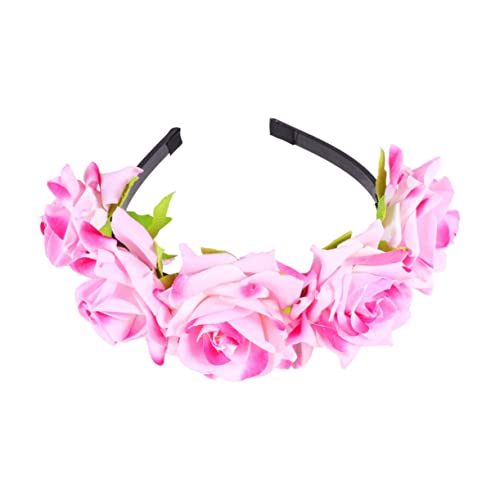 Housoutil 1stk Kopfschmuck Für Frauen Haarbänder Bandana Stirnband Floraler Kopfschmuck Hochzeit Festival Rose Stirnband Floraler Haarreif Halloween-kranz Rosa Stirnband Böhmen Hawaii Braut von Housoutil