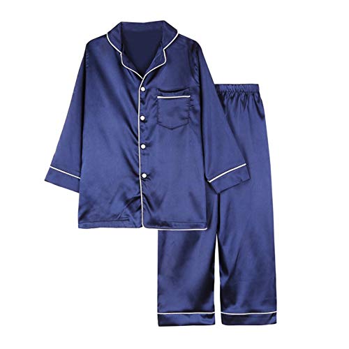 Hovershoes Mädchen Jungen Kinder Seide Satin Pyjama Set Button-Down Kleidung Langarm Loungewear Nachtwäsche PJS für Kinder von Hovershoes