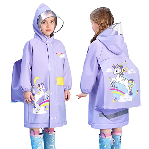 Hovkib Kinder Regenmäntel Kleinkind Jungen Mädchen Regenponcho wasserdichte Regenjacken Reißverschluss Regenbekleidung mit Rucksackabdeckung 2-6 Jahre von Hovkib