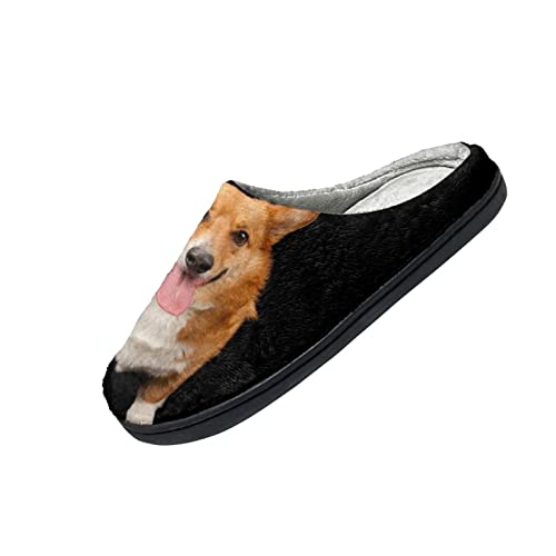 Howilath 3D Corgi Hund schwarz Drucken Damen Indoor Outdoor Unisex Slip On Hausschuhe Männer Baumwolle Hausschuhe Casual Hausschuhe-44-45 von Howilath