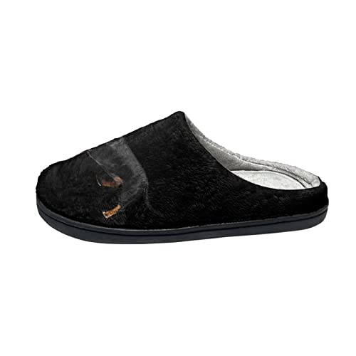 Howilath 3D Dackel Welpe Schwarz Spa Hotel Haus Hausschuhe Bequeme Baumwolle Hausschuhe Casual Slip-on Hausschuhe für Erwachsene Unisex-46-47 von Howilath