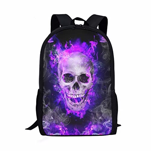 Howilath 3D-Totenkopf-Druck, für Kinder, Jungen, Mädchen, modische Rucksäcke, große Kapazität, Schultaschen für Teenager, lässiger Tagesrucksack mit seitlichen Netztaschen für Flaschen, Violettes von Howilath