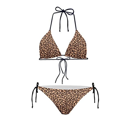 Howilath Bikini Set Sexy 2 Pices Bikini Badeanzug Gepolstert String Triangel Bademode für Frauen Palm Floral Avocado Pfoten, leopard, XL von Howilath