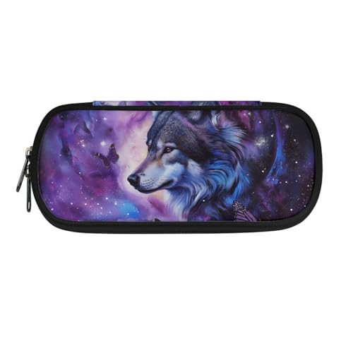 Howilath Federmäppchen für Kinder, Schulbedarf, Jungen, Stiftetasche, Mädchen, Schreibwaren-Organizer, großes Federmäppchen, Blauer Galaxiewolf., 8.8"L x 1.7"W x 4.1"H, Schulranzen von Howilath