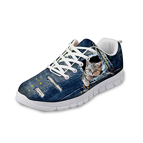 Howilath Jeans Cat Trainers Damen Wanderschuhe - Novelty Kitty Sneaker für Damen Damen Running Mesh Sneakers für Gym Jogging EU 37 von Howilath