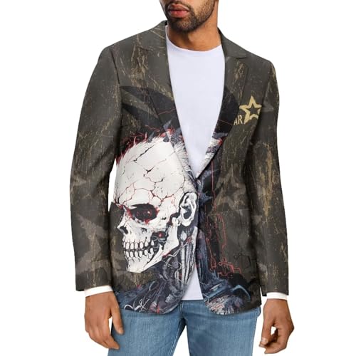 Howilath Musik Stave Anzug Jacken für Männer Blazer Jacken Casual Business Cardigan Jacke Musiknote Schwarz Knopf Jacke, Totenkopf Skelett, L von Howilath