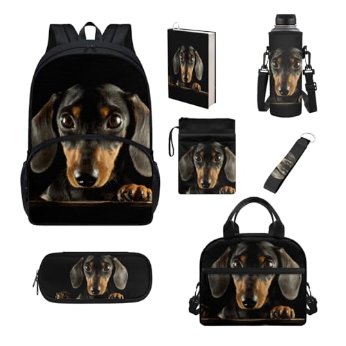 Howilath Schul-Büchertaschen-Set für Kinder, mit Lunchtasche, Federmäppchen, Buchhülle, Schulrucksack für Jungen und Mädchen, Beagle Dog von Howilath