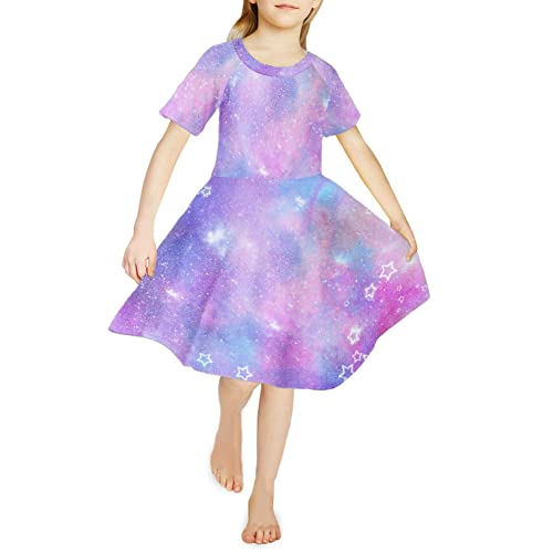 Howilath Schulterfreies Kleid für Mädchen, Sommer, atmungsaktiv, weich, mit Wirbeln, für Party, Alltag, Freizeit, Blume, Wolf, Panda, Streifen, Milkway, 8 Jahre von Howilath