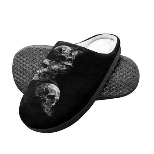 Howilath Totenkopf Skelett schwarz Designer Herren bequem warm gemütlich rutschfest Freizeit Hausschuhe Damen Slip On Hausschuhe-46-47 von Howilath