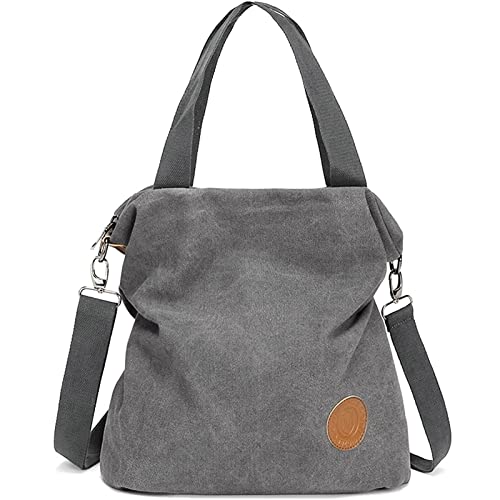 Myhozee Handtasche Damen Canvas Umhängetasche,Taschen Damen Strandtasche Schultertasche Crossover Bag für Mädchen Frauen-GRAU von Myhozee